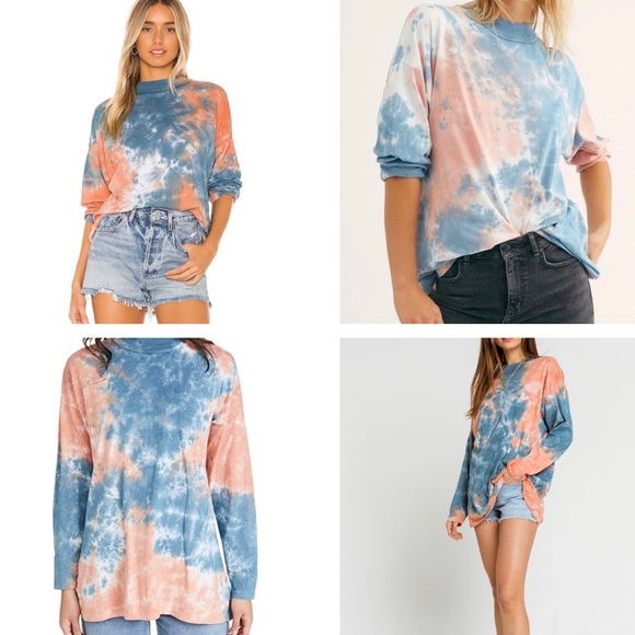 Free People Oversized Tie Dye Pink Blue Tee Shirt - Picture 10 of 16